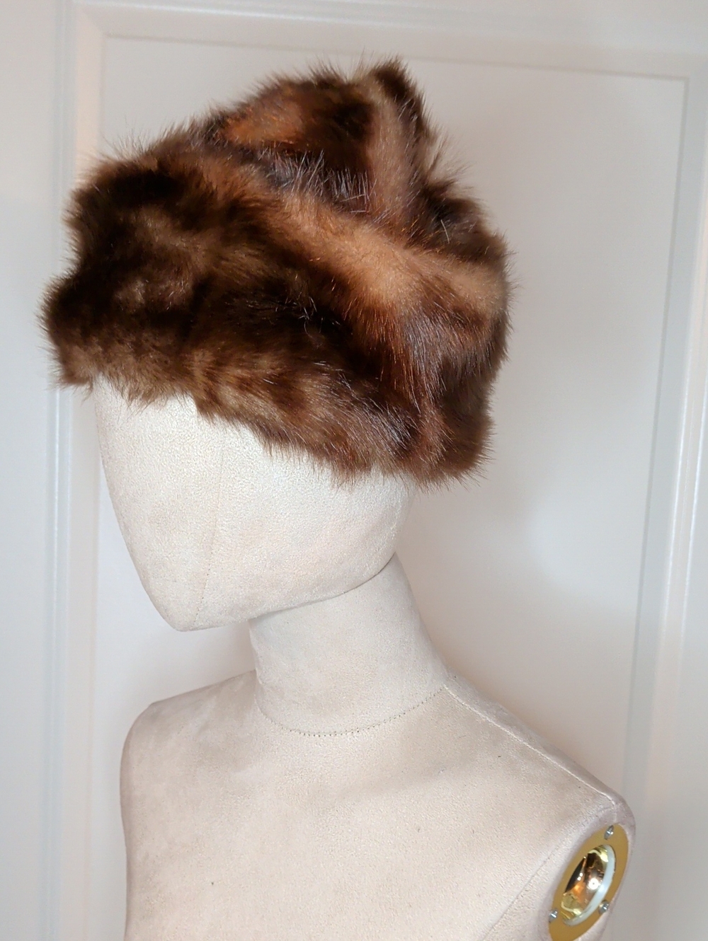 Vintage 60s Women's KM Russian Hat Real Fur Ushanka Dark Brown Mid Century 22" - Picture 4 of 12